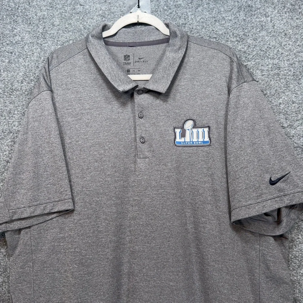 Nike Polo Shirt Mens 3XL Gray Super Bowl LIII Patch Dri-FIT NFL Team Apparel